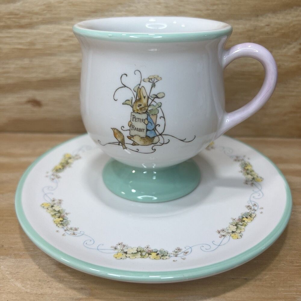 Vintage 2002 Peter Rabbit Tea Cup and Saucer Set Beatrix Potter Teleflora Gift